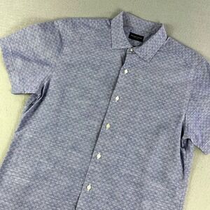 Proper Cloth Mens Blue Geometric Print Short Sleeve Button Down Shirt Large